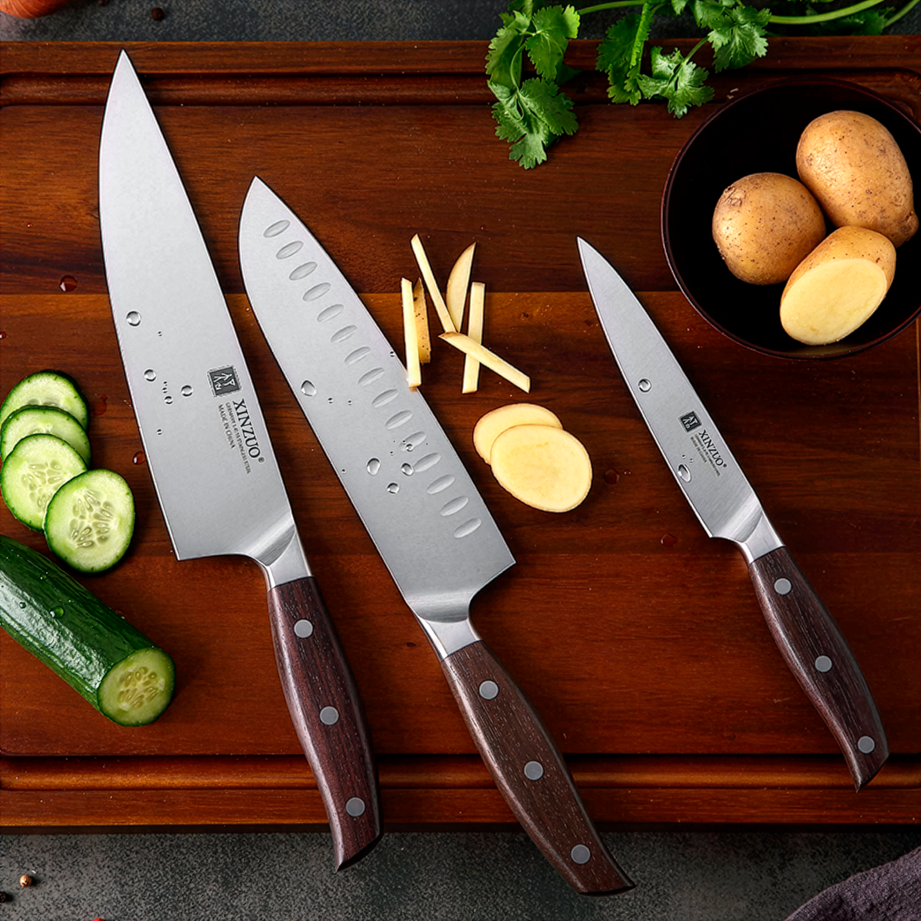 Serie XINZUO B35 · Cuchillos Acero Alemán Mango Sándalo