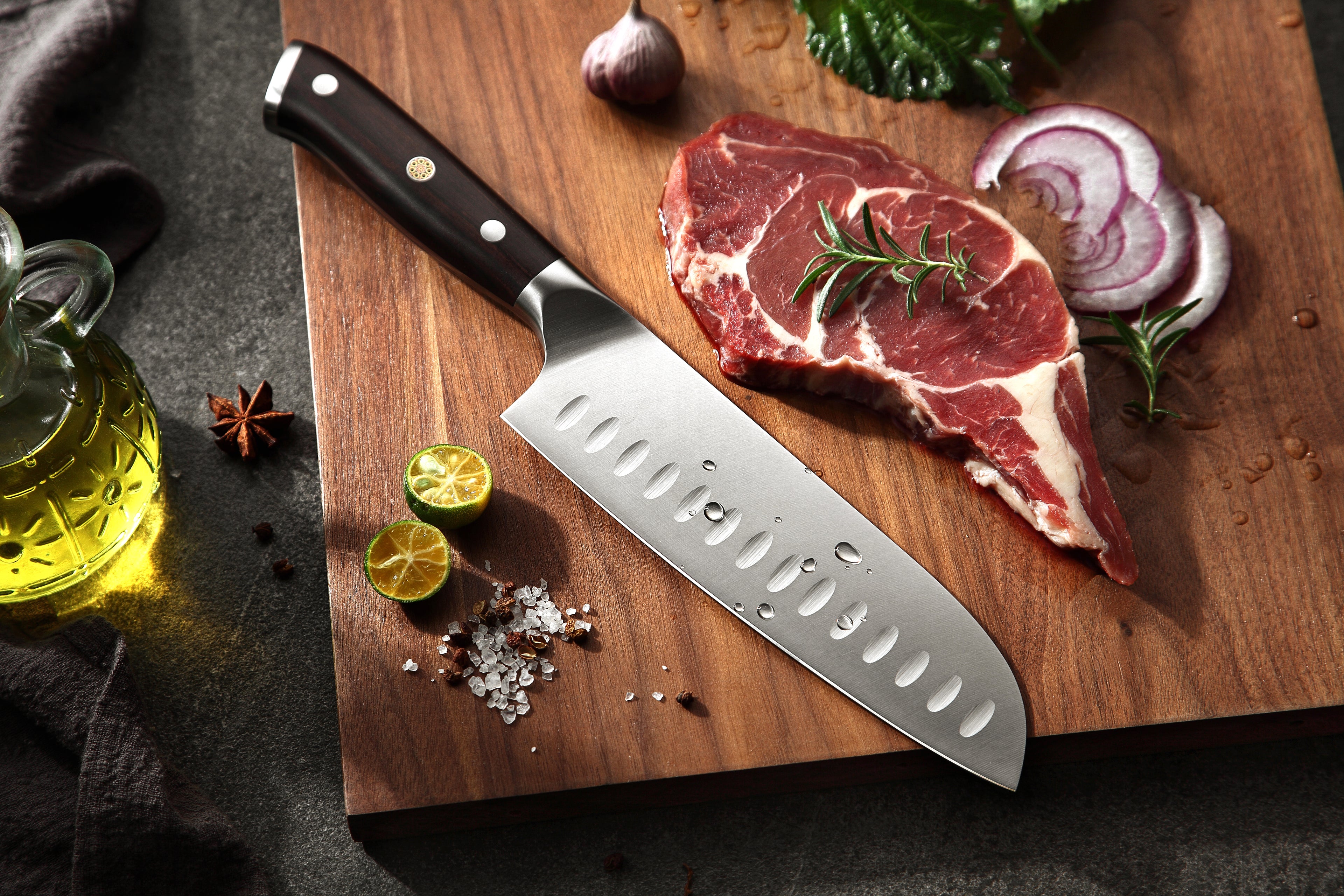 Cuchillo Xinzuo Santoku 7 Pulgadas Acero Inoxidable