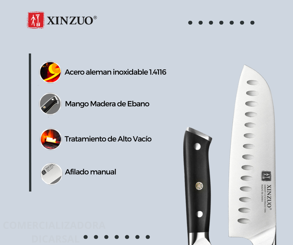 Cuchillo Xinzuo Santoku 7 Pulgadas Acero Inoxidable