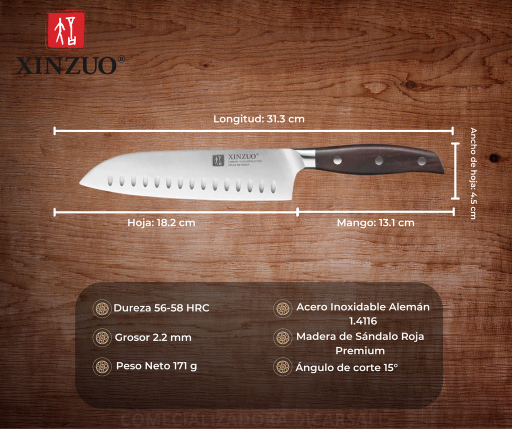 Cuchillo Xinzuo Santoku 7 Pulgadas Acero Inoxidable B35-RS