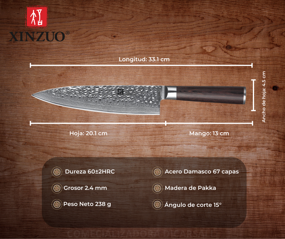Cuchillo Xinzuo Chef 8 Pulgadas Acero Damasco B1H-CS