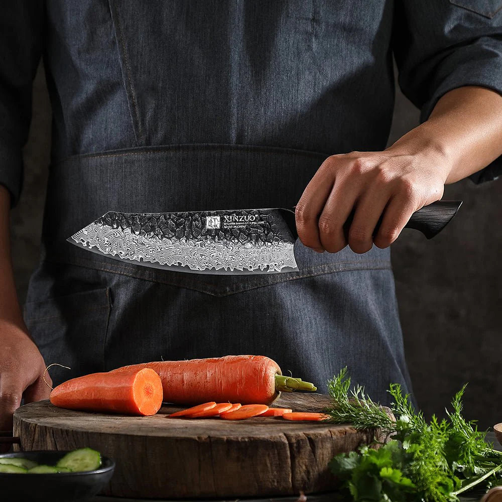 Cuchillo Santoku 7.6" · Serie X06-RS | Damasco 67C · Roble Quemado | XINZUO