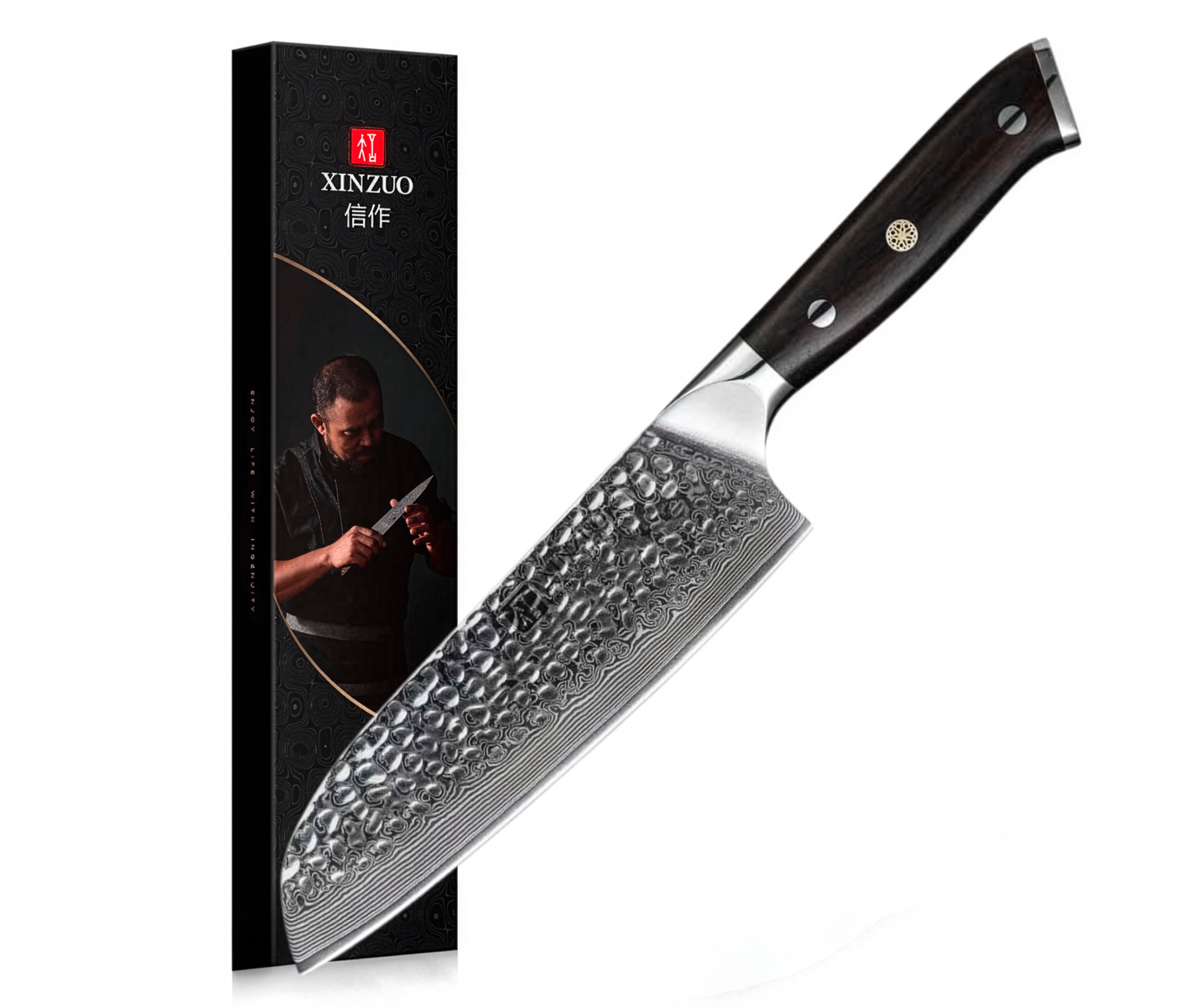 Cuchillo Xinzuo Santoku 7 Pulgadas Acero Damasco
