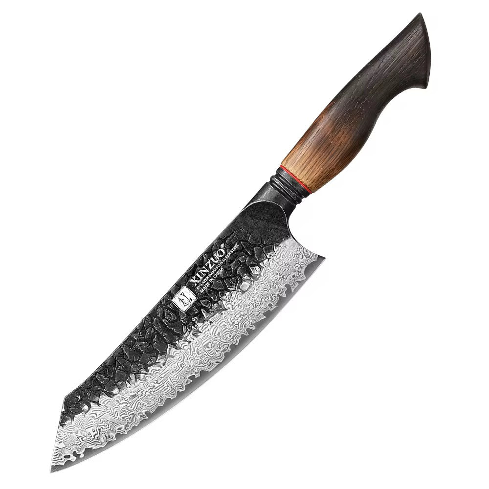 Cuchillo Santoku 7.6" · Serie X06-RS | Damasco 67C · Roble Quemado | XINZUO