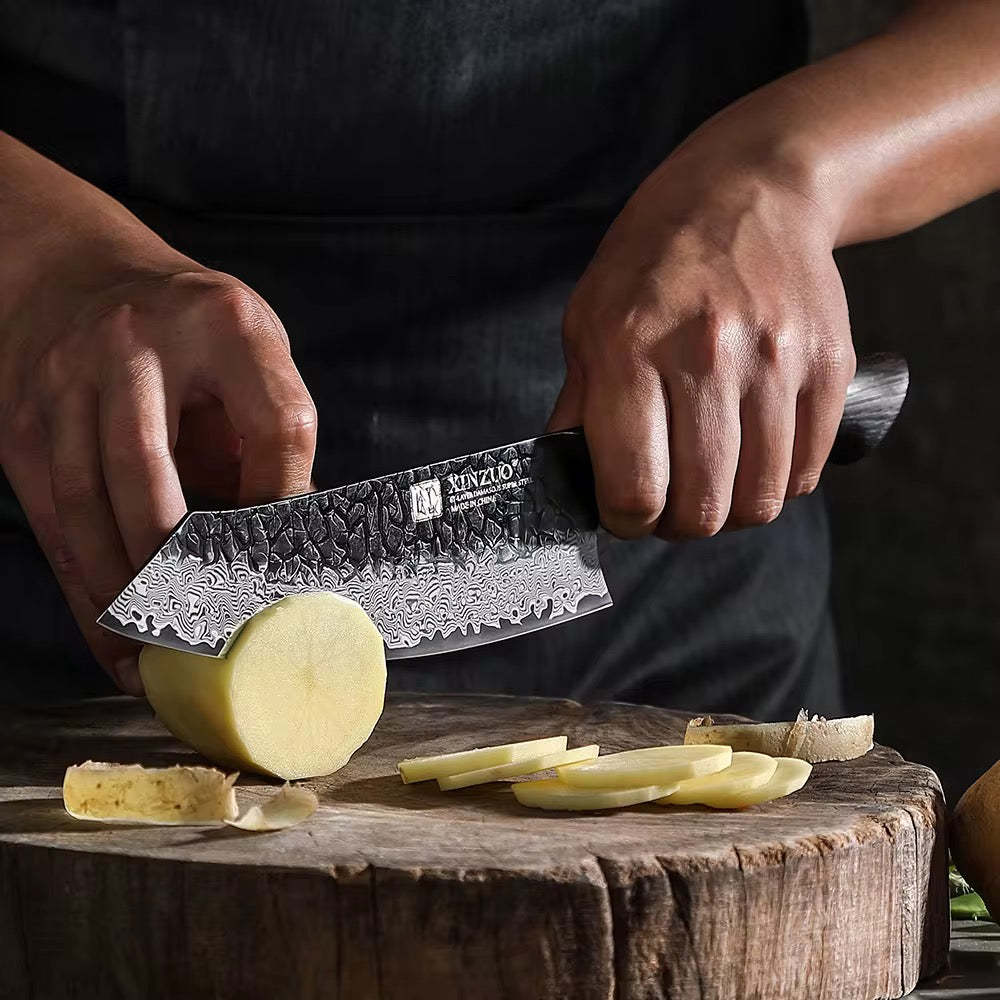 Cuchillo Santoku 7.6" · Serie X06-RS | Damasco 67C · Roble Quemado | XINZUO