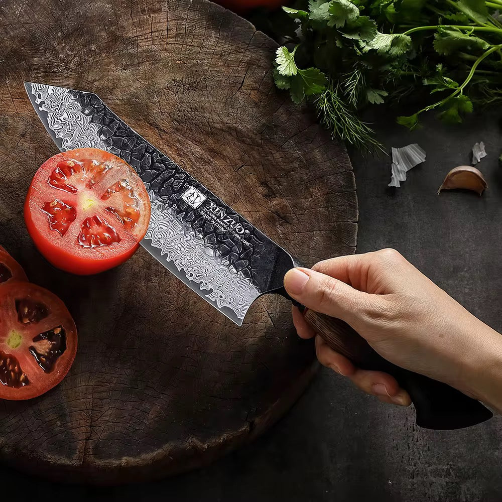 Cuchillo Santoku 7.6" · Serie X06-RS | Damasco 67C · Roble Quemado | XINZUO