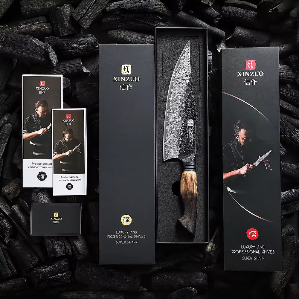 Cuchillo Chef 8.6" · Serie X06-CS | Damasco 67C · Roble Quemado | XINZUO