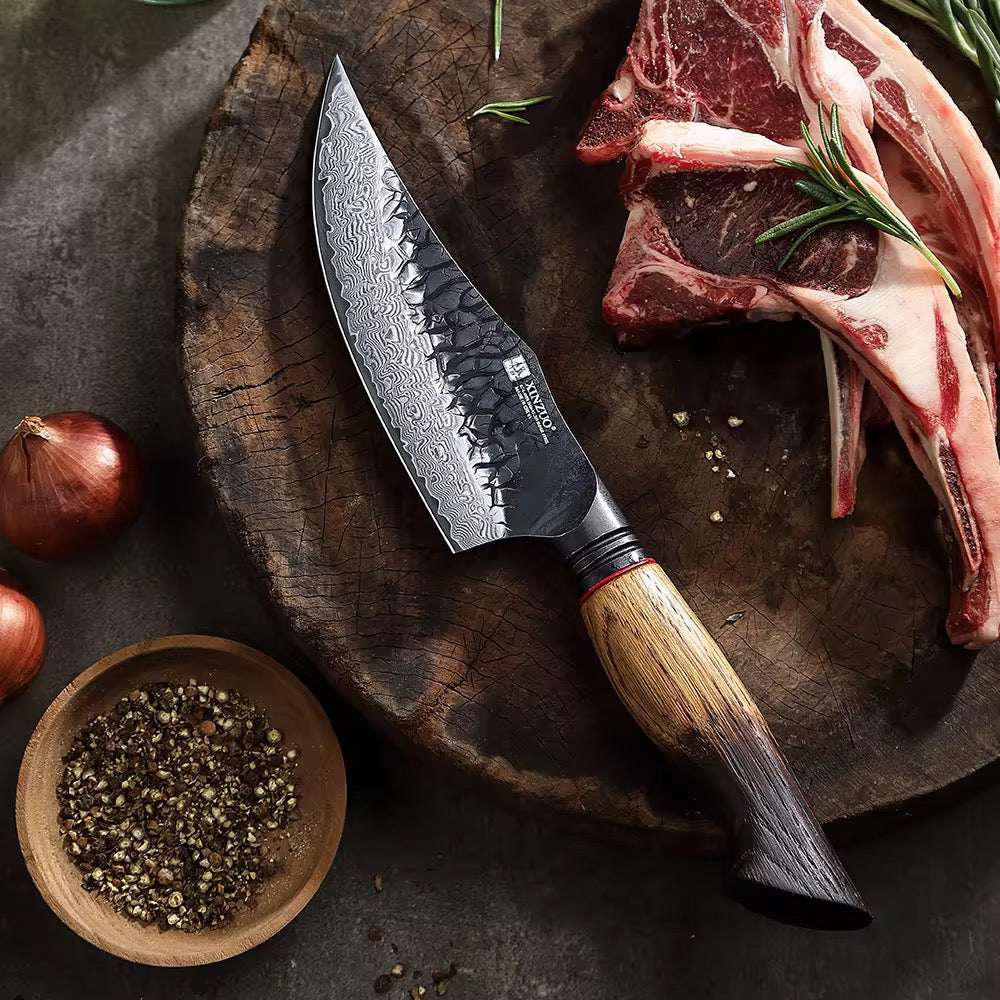 Cuchillo Utilitario 5.5 pulgadas XINZUO Serie X06-WY Damasco negro mango Roble Quemado Yakisugi