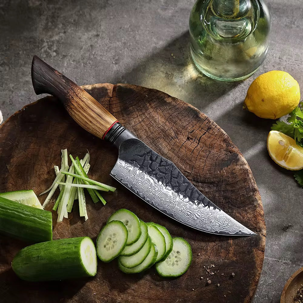 Cuchillo Vikingo 5.8" · Serie X06-WD | Damasco 67C · Roble Quemado | XINZUO