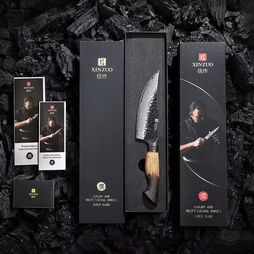 Cuchillo Vikingo 5.8" · Serie X06-WD | Damasco 67C · Roble Quemado | XINZUO