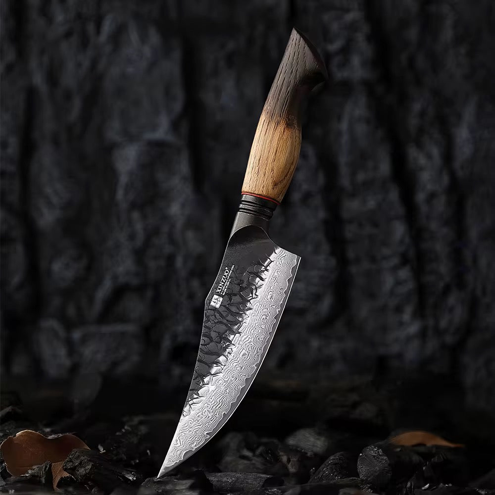 Cuchillo Vikingo 5.8" · Serie X06-WD | Damasco 67C · Roble Quemado | XINZUO