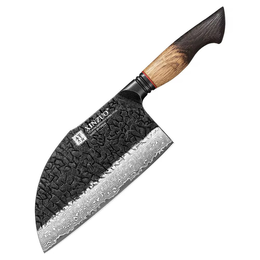 Cuchillo Hacha 7.3" · Serie X06-KG | Damasco 67C · Roble Quemado | XINZUO