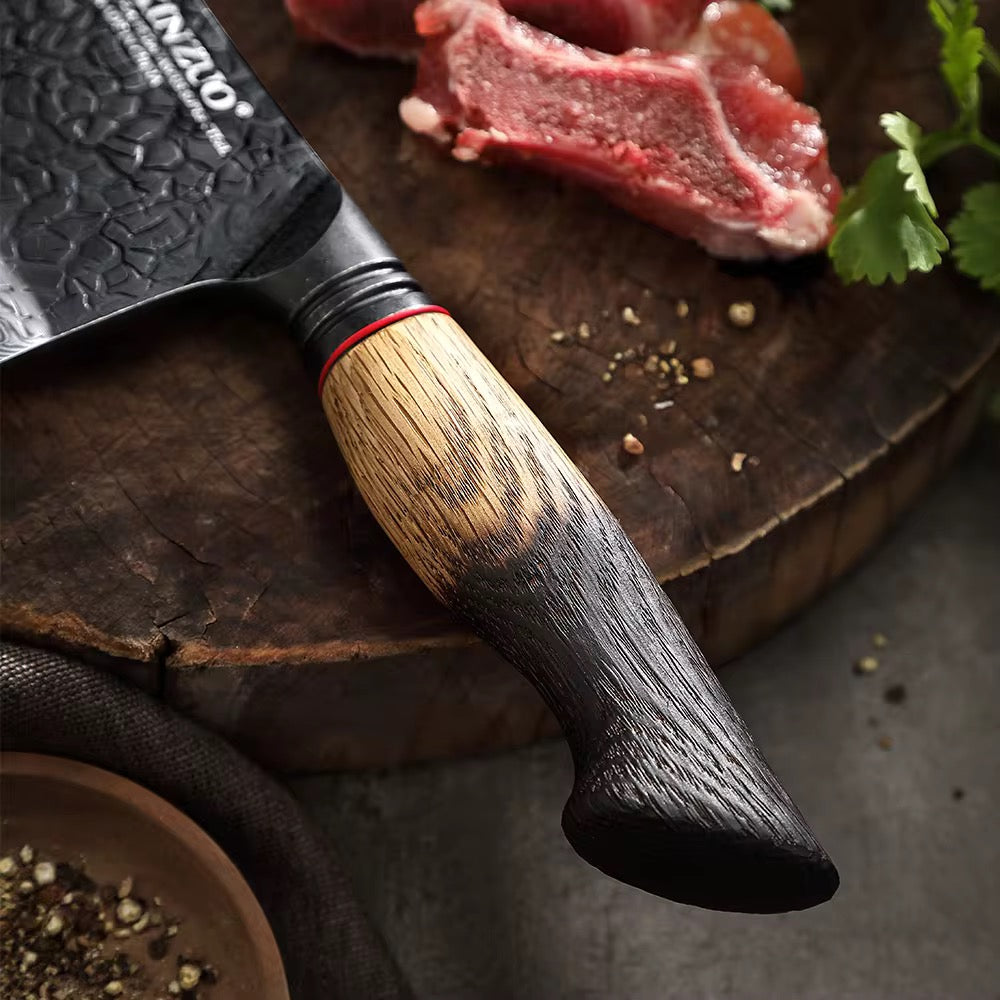 Cuchillo Hacha 7.3" · Serie X06-KG | Damasco 67C · Roble Quemado | XINZUO