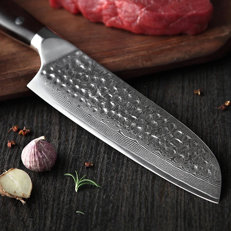 Cuchillo Xinzuo Santoku 7 Pulgadas Acero Damasco