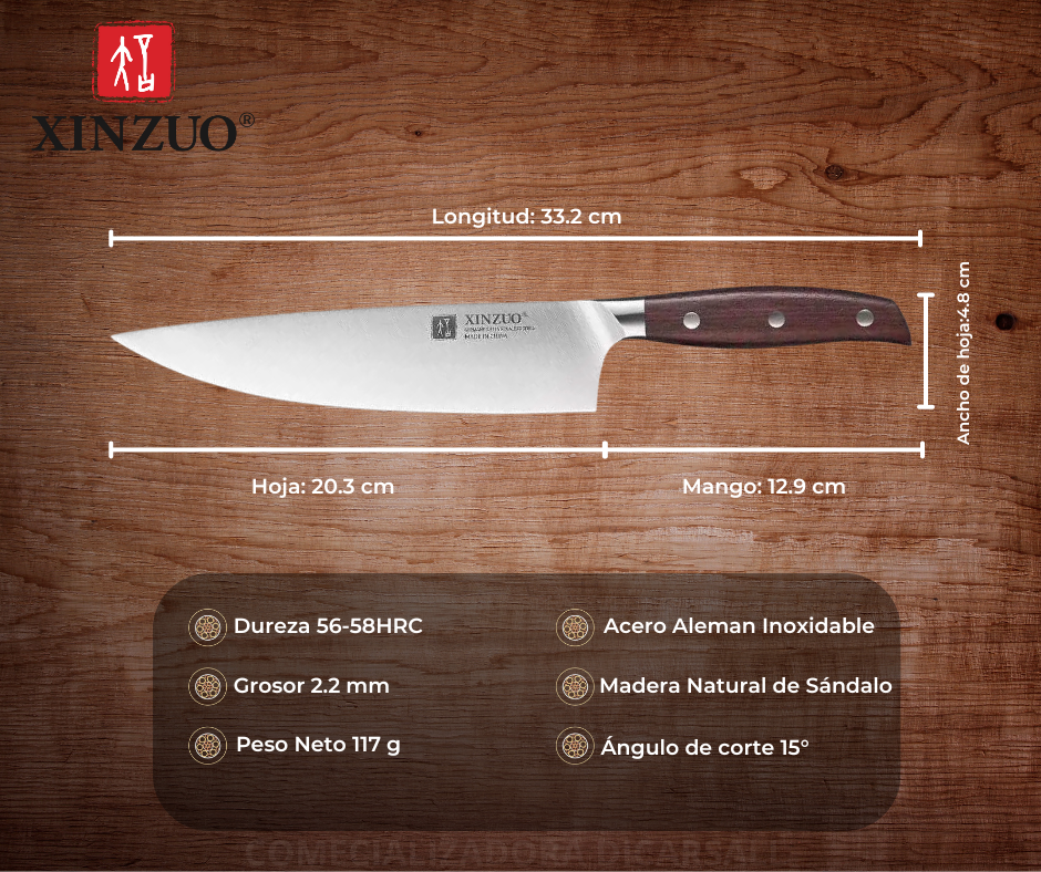 Cuchillo Xinzuo del Chef 8 Pulgadas Acero Inoxidable B35-CS
